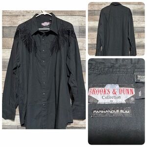 Brooks & Dunn Panhandle Slim Embroidered Western Pearl Snap Button Up Shirt XXL